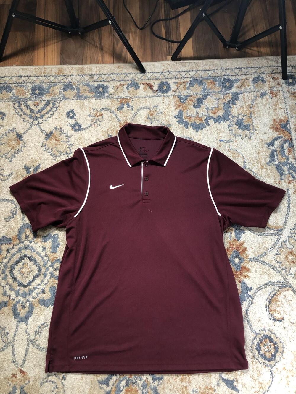 Nike Dri-FIT Polo Shirt Mens L Red Solid Golf Short Sleeve Performance